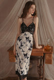 Spaghetti Straps Butterfly Print V-Neck Long Nightgown and Robe Set