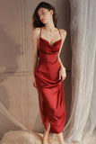 Elegant Spaghetti Straps Pleats Satin Illusion Long Nightgown and Robe Set