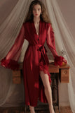 Spaghetti Straps Cowl Neck Ruffles Knee Length Nightdress with Slit and Robe Set