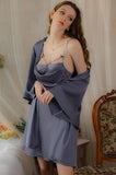 Sexy Pleats Spaghetti Straps A-Line Satin Short Nightgown and Robe Set