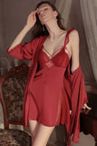 Sexy Double Straps V-Neck Sheer Short Nightgown and Robe Set