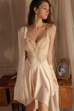 A-Line V-Neck Spaghetti Straps Butterfly Short Nightgown and Robe Set