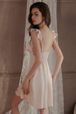 A-Line Deep V-Neck Satin Straps Backless Nightgown and Robe Set