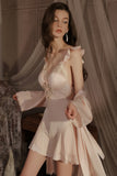 A-Line Deep V-Neck Satin Straps Backless Nightgown and Robe Set