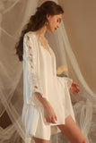 Plunging V-Neck Spaghetti Straps Satin Short Nightgown and Robe Set