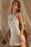 Plunging V-Neck Spaghetti Straps Satin Short Nightgown and Robe Set