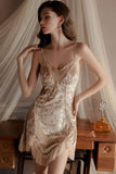 Luxury Velvet Nightdress Sweet Spaghetti Straps V-Neck with Padded Lace Nightgown Robe Set