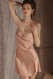 Simple A-Line Slit Sleeveless Satin Short Nightgown and Robe Set