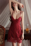 Spaghetti Straps Lace Appliques V-Neck Short Nightgown and Lace Robe Set