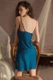 Spaghetti Straps A-Line Satin Empire-Waist V-Neck Appliques Short Nightgown and Robe Set