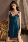Spaghetti Straps A-Line Satin Empire-Waist V-Neck Appliques Short Nightgown and Robe Set
