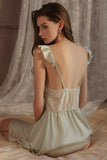 Cute A-Line Straps Satin with Lace Backless Nightgown and Robe Set