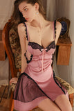 Pink Sweetheart Lace Appliques Sleeveless A-Line Short Nightgown and Robe Set