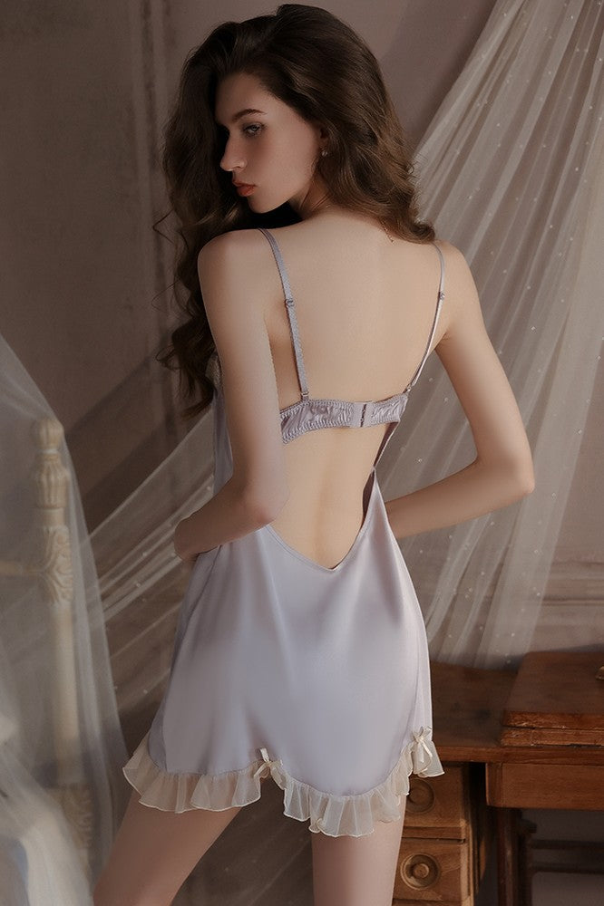 Spaghetti Strap V-Neck with Padded Cups Sweet Lace and Silky Satin Nightgown Robe Set