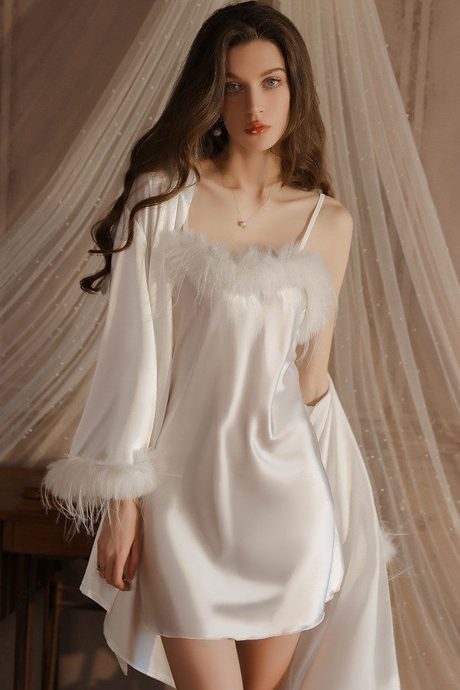 Simple Spaghetti-Strap Nightdress with Tie-Front Robe Purely Sensual Homewear Set
