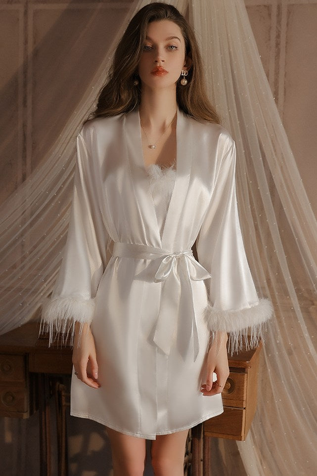 Simple Spaghetti-Strap Nightdress with Tie-Front Robe Purely Sensual Homewear Set