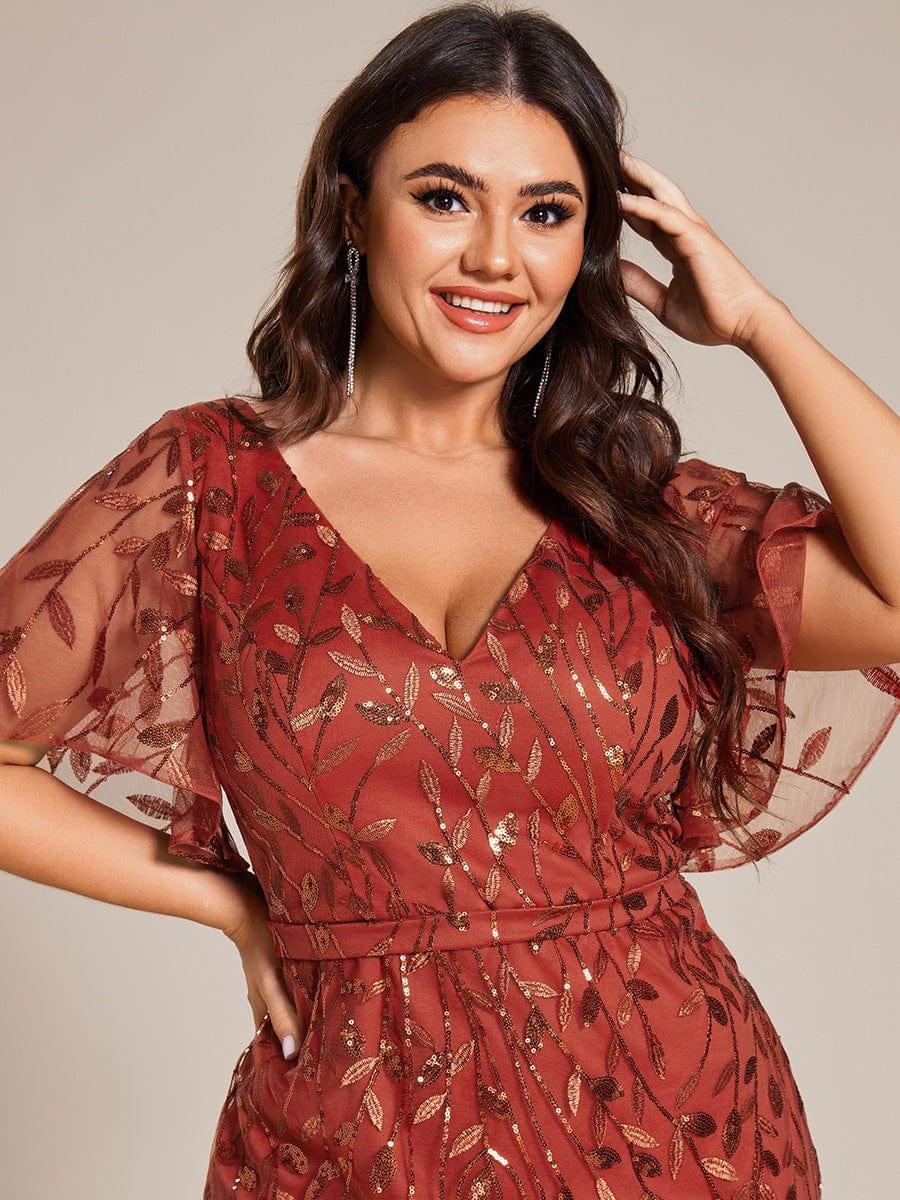 Plus Size Mermaid V-Neck Sequin Appliques Short Sleeves Evening Dress