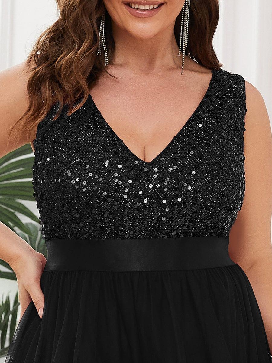 Plus Size A-Line Sleeveless V-Neck Tulle High Low Ruffles Evening Dress