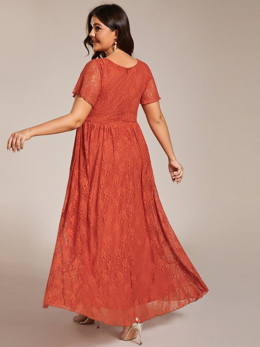 A-Line V-Neck Ruffles Lace Short Sleeve Formal Evening Dress