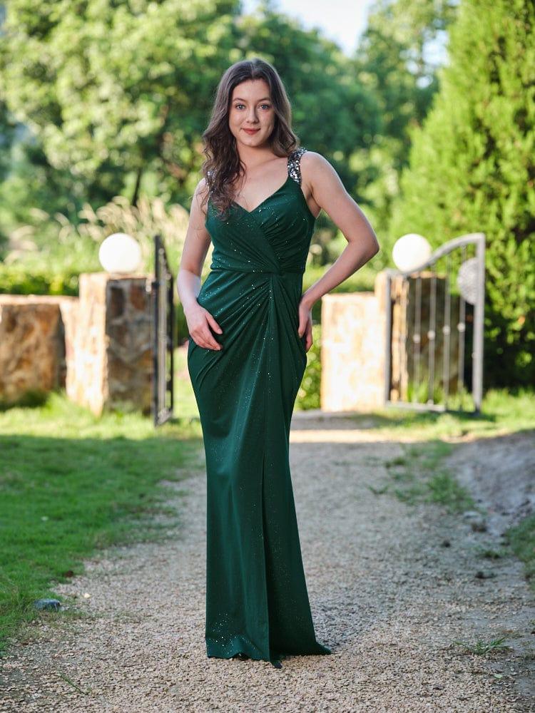 Glitter Sheath V-Neck Straps Sleeveless Side Slit Evening Dress