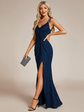 Classy Double Straps V-Neck Side Slit Glitter Evening Dress