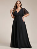 A-Line Floral Applique Empire-Waist Short Sleeve Chiffon Formal Evening Dress