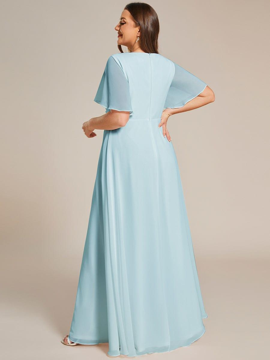 A-Line Floral Applique Empire-Waist Short Sleeve Chiffon Formal Evening Dress