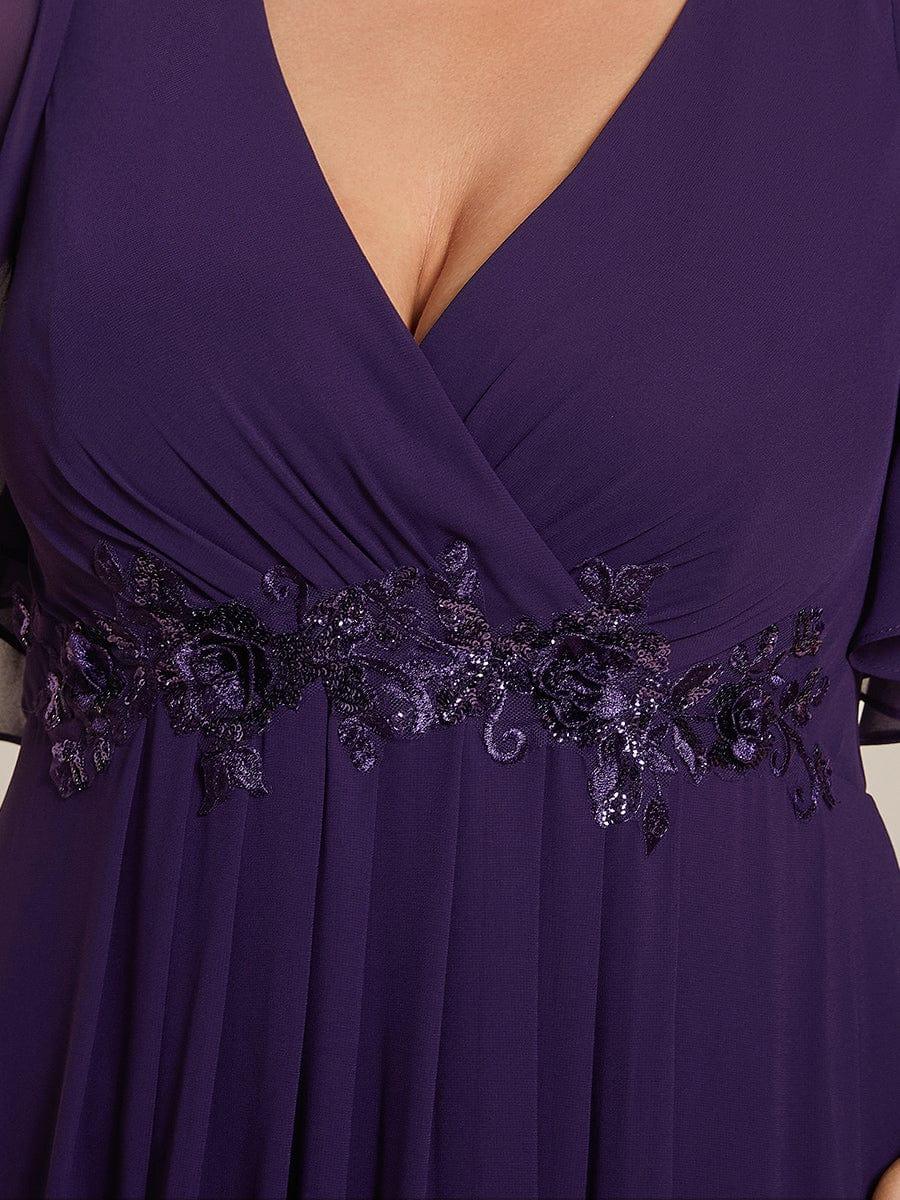A-Line Floral Applique Empire-Waist Short Sleeve Chiffon Formal Evening Dress