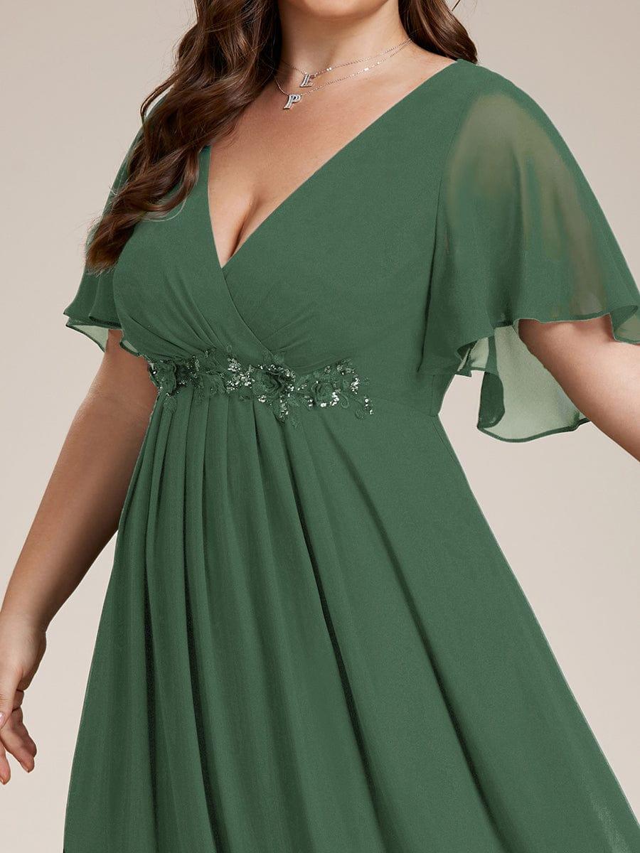 A-Line Floral Applique Empire-Waist Short Sleeve Chiffon Formal Evening Dress