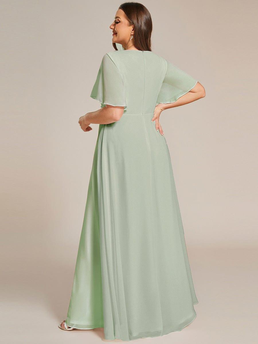 A-Line Floral Applique Empire-Waist Short Sleeve Chiffon Formal Evening Dress