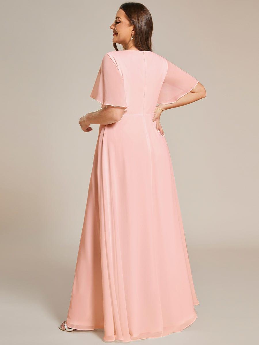 A-Line Floral Applique Empire-Waist Short Sleeve Chiffon Formal Evening Dress