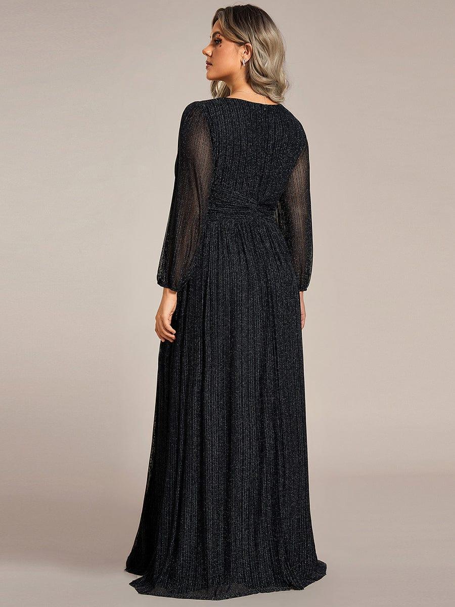 A-Line Plus Size Empire-Waist V-Neck Evening Dress with Long Sleeves