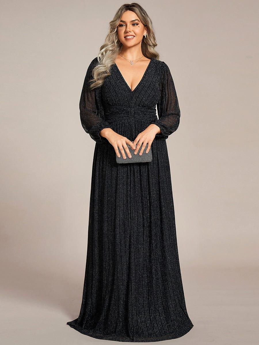A-Line Plus Size Empire-Waist V-Neck Evening Dress with Long Sleeves