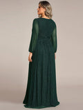 A-Line Plus Size Empire-Waist V-Neck Evening Dress with Long Sleeves