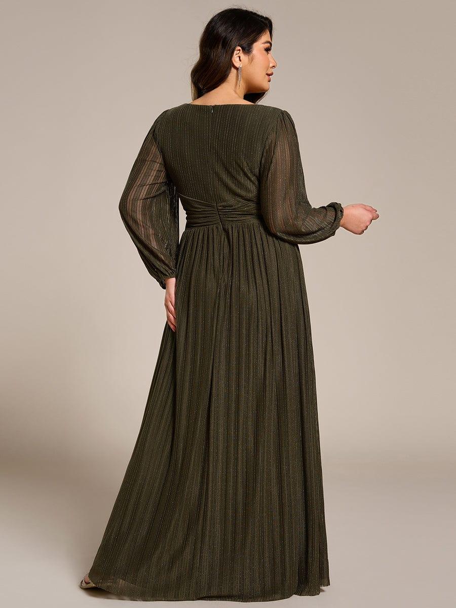 A-Line Plus Size Empire-Waist V-Neck Evening Dress with Long Sleeves
