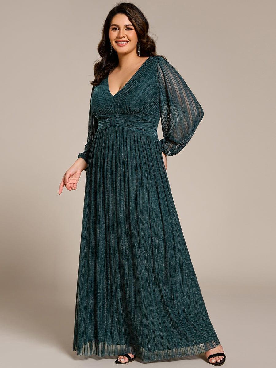 A-Line Plus Size Empire-Waist V-Neck Evening Dress with Long Sleeves