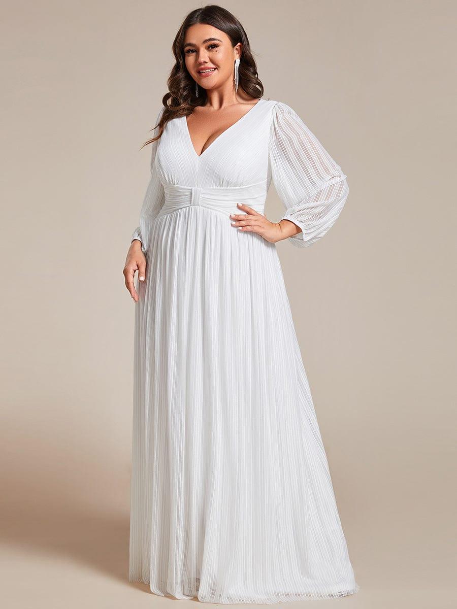 A-Line Plus Size Empire-Waist V-Neck Evening Dress with Long Sleeves