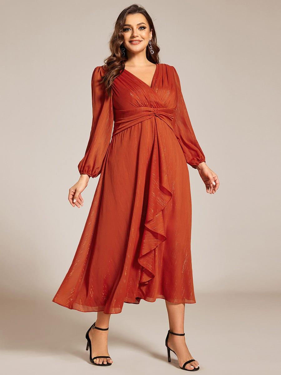 Plus Size A-Line Empire-Waist Long Sleeves A-Line Evening Dress