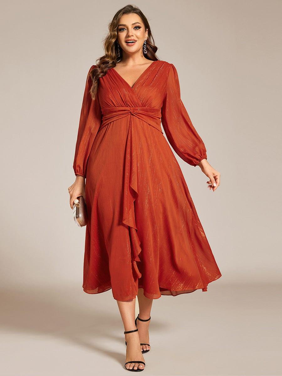 Plus Size A-Line Empire-Waist Long Sleeves A-Line Evening Dress