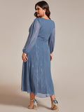Plus Size A-Line Empire-Waist Long Sleeves A-Line Evening Dress