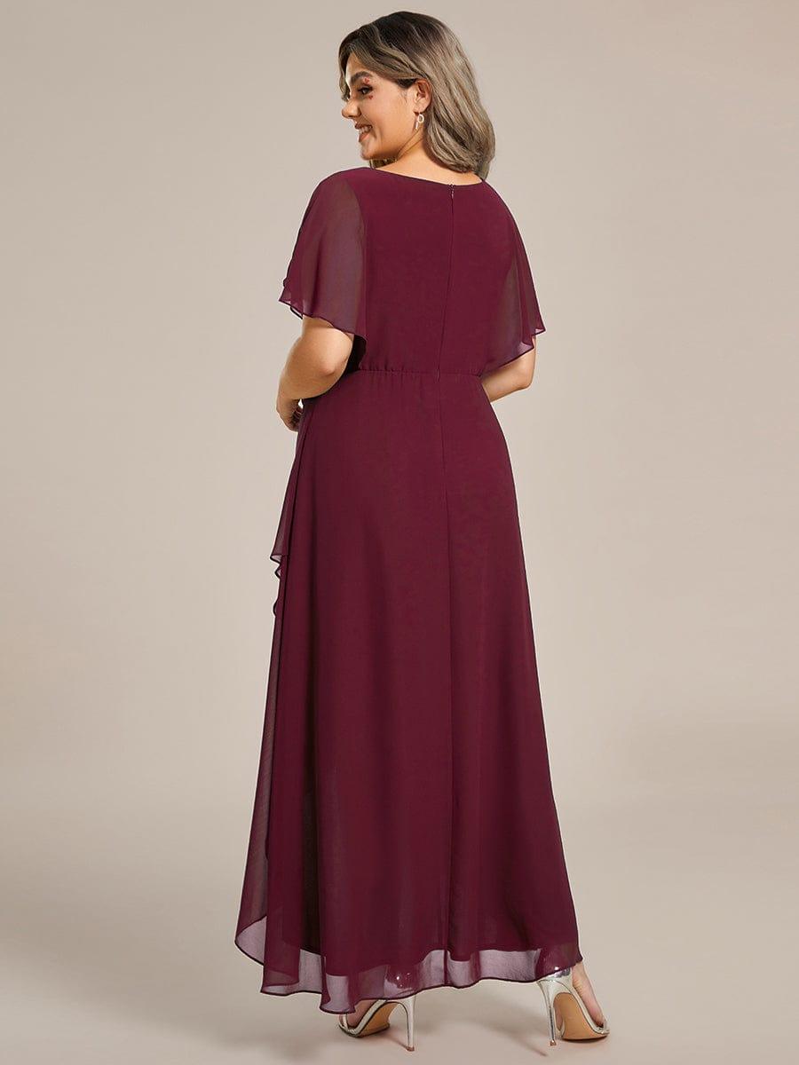 Elegant A-Line Waist Applique Ruffles Formal Dress with Short Sleeves