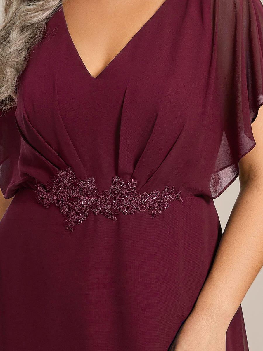Elegant A-Line Waist Applique Ruffles Formal Dress with Short Sleeves