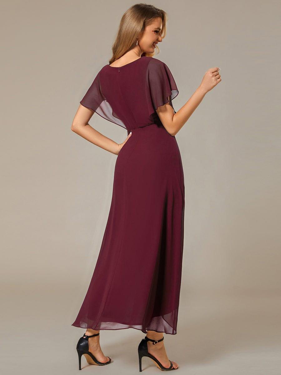 Elegant A-Line Waist Applique Ruffles Formal Dress with Short Sleeves