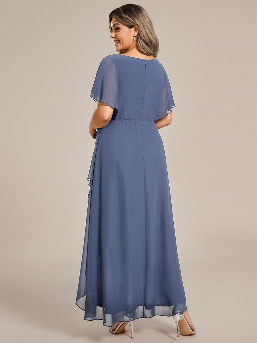Elegant A-Line Waist Applique Ruffles Formal Dress with Short Sleeves