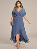 A-Line V-Neck Chiffon Short Sleeve Empire-Waist Applique Chiffon Formal Dress