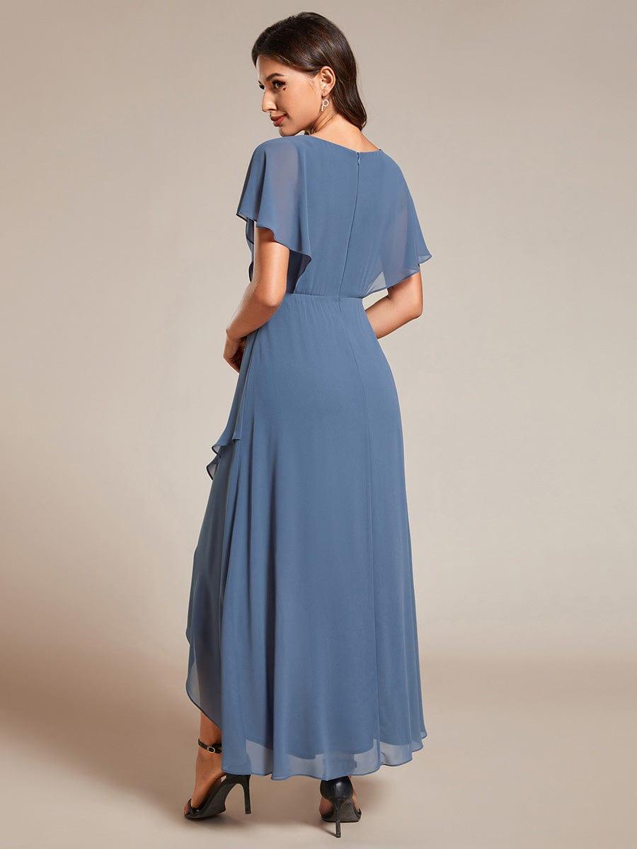 Elegant A-Line Waist Applique Ruffles Formal Dress with Short Sleeves
