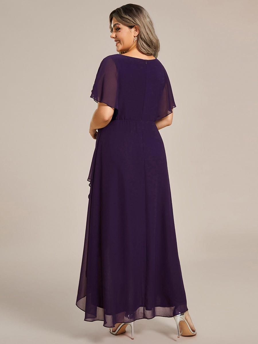 Elegant A-Line Waist Applique Ruffles Formal Dress with Short Sleeves