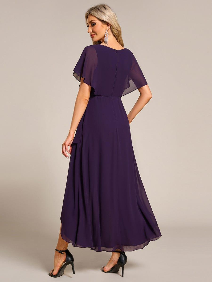 Elegant A-Line Waist Applique Ruffles Formal Dress with Short Sleeves