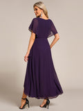 Elegant A-Line Waist Applique Ruffles Formal Dress with Short Sleeves