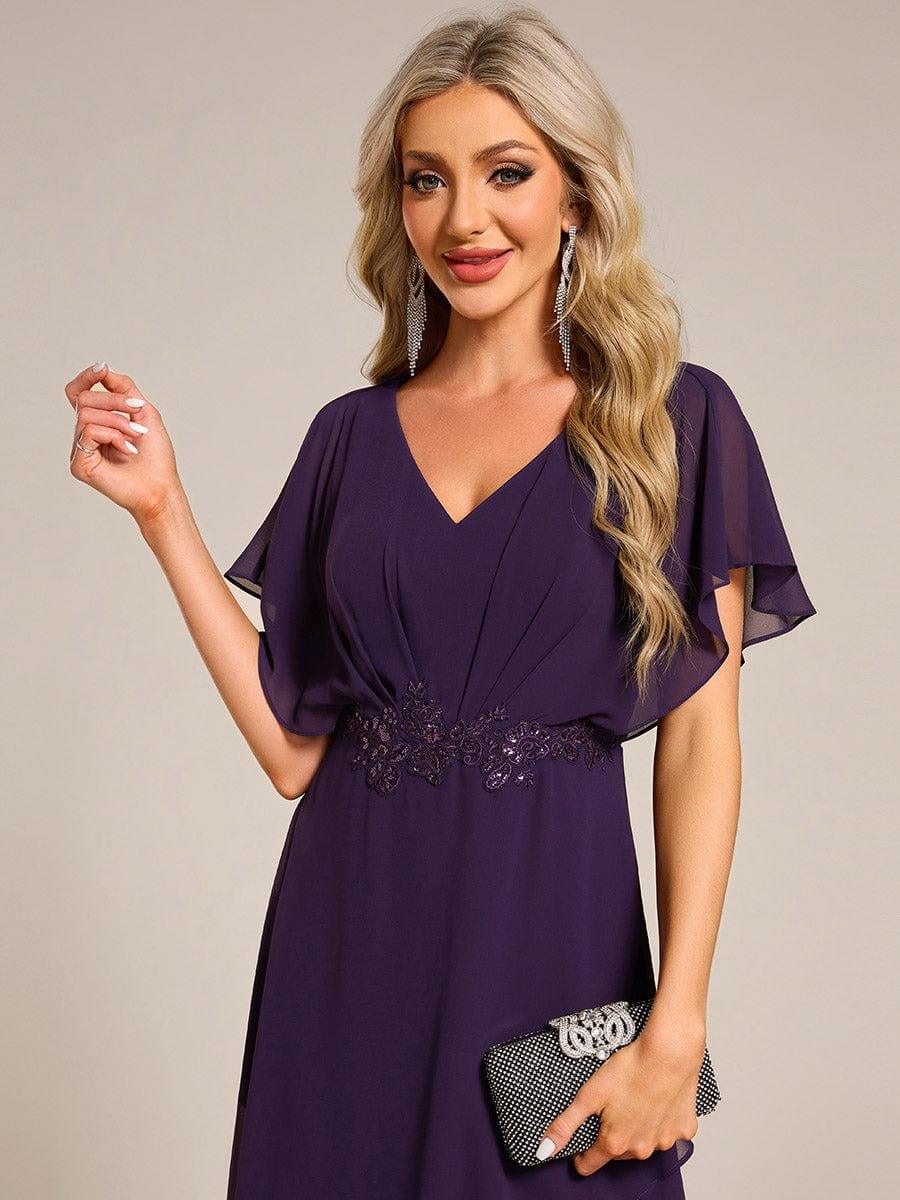 Elegant A-Line Waist Applique Ruffles Formal Dress with Short Sleeves